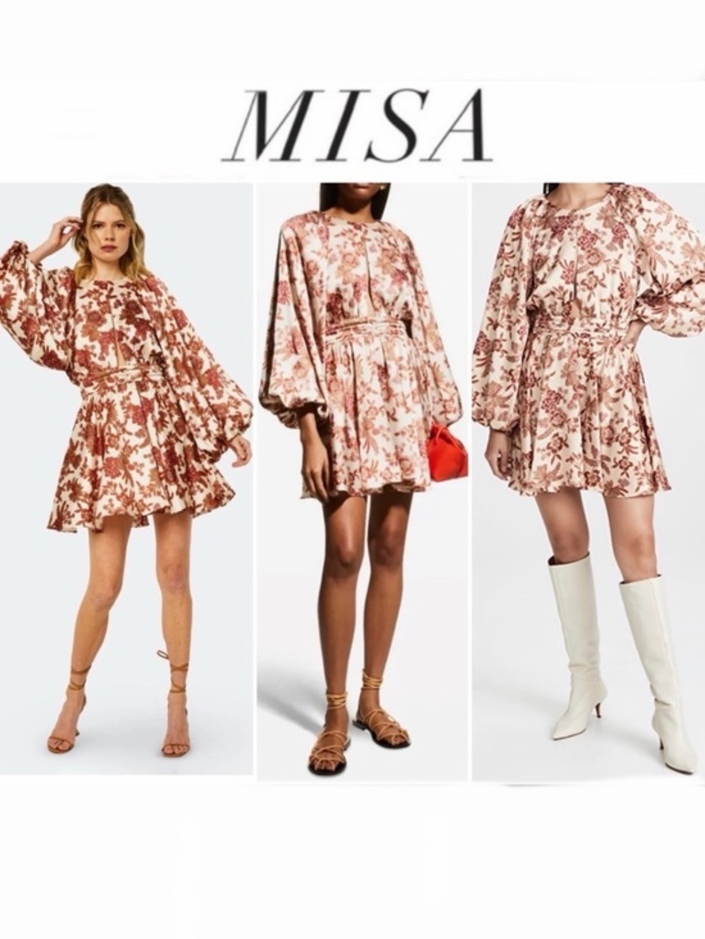 MISA Los Angeles Kara Dress in  Falling Flora Satin XS NWT 390$
